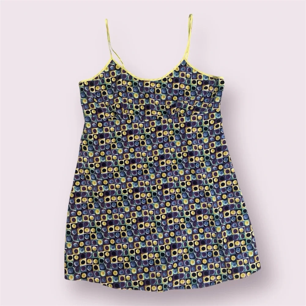 Y2K Women L‎ Babydoll Slip Dress Colorful Satin Nightgown Geometric Whimsigoth